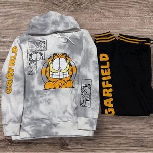 Garfield Graphic Hoodie and Joggers Set - Black and Gray